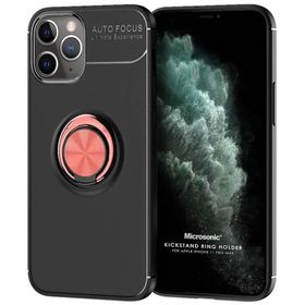 Microsonic iPhone 11 Pro Max Kickstand Ring Holder Siyah Cep Telefonu Kılıfı