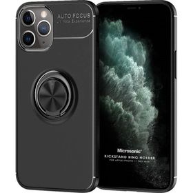 Microsonic iPhone 11 Pro Max Kickstand Ring Holder Siyah Cep Telefonu Kılıfı