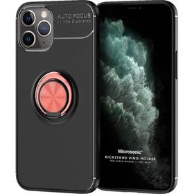 Microsonic iPhone 11 Pro Max Kickstand Ring Holder Siyah Cep Telefonu Kılıfı