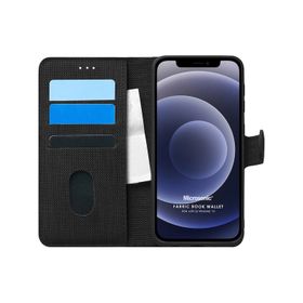 Microsonic iPhone 12 Fabric Book Wallet Kahverengi Cep Telefonu Kılıfı