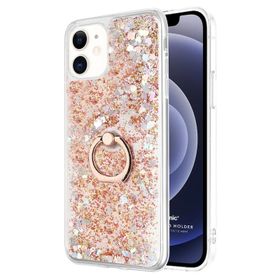 Microsonic iPhone 12 Glitter Liquid Holder Şeffaf Mor Cep Telefonu Kılıfı