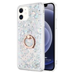 Microsonic iPhone 12 Glitter Liquid Holder Şeffaf Mor Cep Telefonu Kılıfı