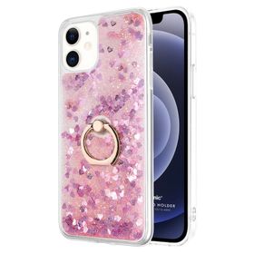 Microsonic iPhone 12 Glitter Liquid Holder Şeffaf Mor Cep Telefonu Kılıfı