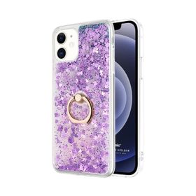 Microsonic iPhone 12 Glitter Liquid Holder Şeffaf Mor Cep Telefonu Kılıfı