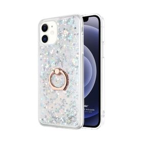 Microsonic iPhone 12 Glitter Liquid Holder Şeffaf Mor Cep Telefonu Kılıfı
