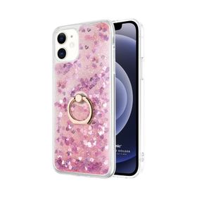 Microsonic iPhone 12 Glitter Liquid Holder Şeffaf Mor Cep Telefonu Kılıfı