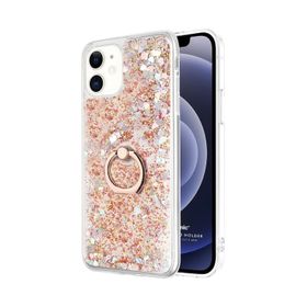 Microsonic iPhone 12 Glitter Liquid Holder Şeffaf Mor Cep Telefonu Kılıfı