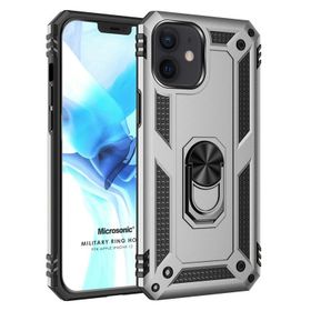 Microsonic iPhone 12 Military Ring Holder Gri Cep Telefonu Kılıfı