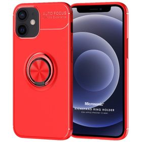 Microsonic iPhone 12 Mini Kickstand Ring Holder Siyah Cep Telefonu Kılıfı
