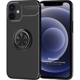 Microsonic iPhone 12 Mini Kickstand Ring Holder Siyah Cep Telefonu Kılıfı