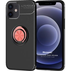 Microsonic iPhone 12 Mini Kickstand Ring Holder Siyah Cep Telefonu Kılıfı