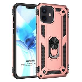 Microsonic iPhone 12 Mini Military Ring Holder Kırmızı Siyah Cep Telefonu Kılıfı