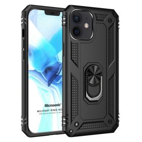 Microsonic iPhone 12 Mini Military Ring Holder Kırmızı Siyah Cep Telefonu Kılıfı