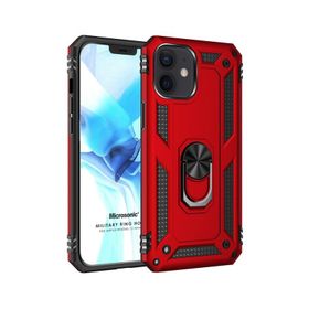 Microsonic iPhone 12 Mini Military Ring Holder Kırmızı Siyah Cep Telefonu Kılıfı