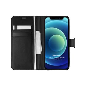 Microsonic iPhone 12 Pro Delux Leather Wallet Siyah Cep Telefonu Kılıfı