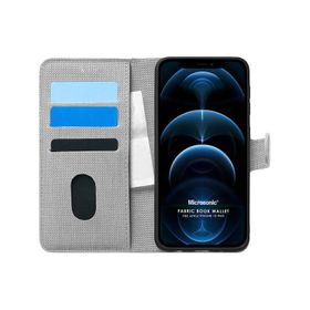 Microsonic iPhone 12 Pro Fabric Book Wallet Lacivert Cep Telefonu Kılıfı