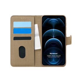 Microsonic iPhone 12 Pro Fabric Book Wallet Lacivert Cep Telefonu Kılıfı
