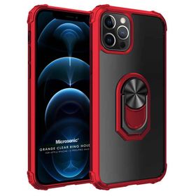 Microsonic iPhone 12 Pro Grande Clear Ring Holder Siyah Cep Telefonu Kılıfı
