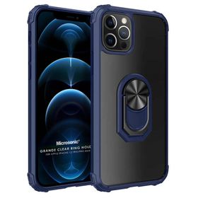 Microsonic iPhone 12 Pro Grande Clear Ring Holder Siyah Cep Telefonu Kılıfı