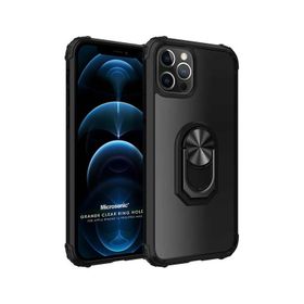 Microsonic iPhone 12 Pro Grande Clear Ring Holder Siyah Cep Telefonu Kılıfı