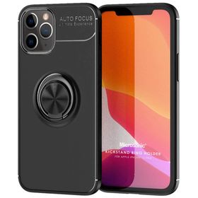 Microsonic iPhone 12 Pro Kickstand Ring Holder Siyah Cep Telefonu Kılıfı