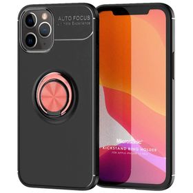 Microsonic iPhone 12 Pro Kickstand Ring Holder Siyah Cep Telefonu Kılıfı