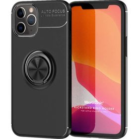 Microsonic iPhone 12 Pro Kickstand Ring Holder Siyah Cep Telefonu Kılıfı