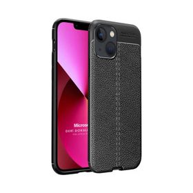 Microsonic iPhone 13 Deri Dokulu Silikon Mavi Cep Telefonu Kılıfı