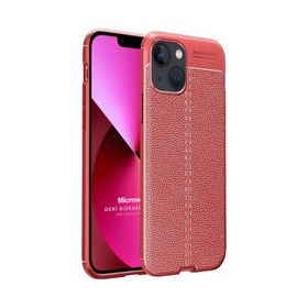 Microsonic iPhone 13 Deri Dokulu Silikon Mavi Cep Telefonu Kılıfı