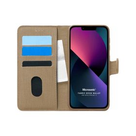 Microsonic iPhone 13 Fabric Book Wallet Kahverengi Cep Telefonu Kılıfı