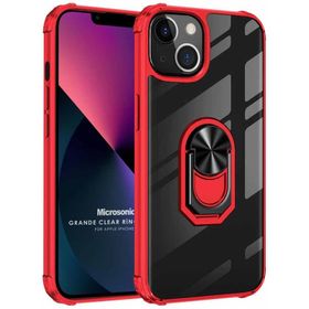 Microsonic iPhone 13 Grande Clear Ring Holder Kırmızı-Siyah Cep Telefonu Kılıfı