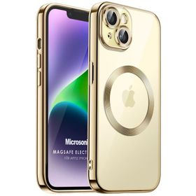 Microsonic iPhone 13 Magsafe Luxury Electroplate Sarı Cep Telefonu Kılıfı