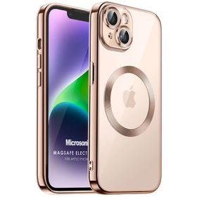 Microsonic iPhone 13 Magsafe Luxury Electroplate Sarı Cep Telefonu Kılıfı