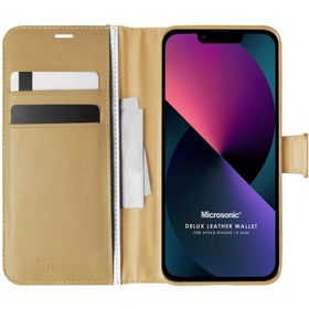 Microsonic iPhone 13 Mini Delux Leather Wallet Sarı Cep Telefonu Kılıfı