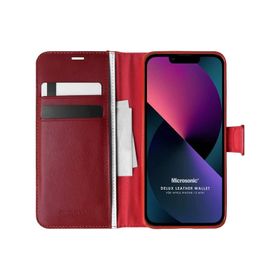 Microsonic iPhone 13 Mini Delux Leather Wallet Sarı Cep Telefonu Kılıfı