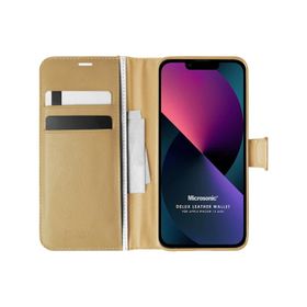 Microsonic iPhone 13 Mini Delux Leather Wallet Sarı Cep Telefonu Kılıfı