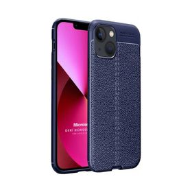 Microsonic iPhone 13 Mini Deri Dokulu Silikon Siyah Cep Telefonu Kılıfı