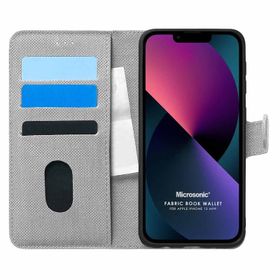Microsonic iPhone 13 Mini Fabric Book Wallet Gri Cep Telefonu Kılıfı