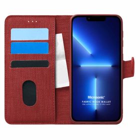 Microsonic iPhone 13 Pro Max Fabric Book Wallet Kırmızı Cep Telefonu Kılıfı