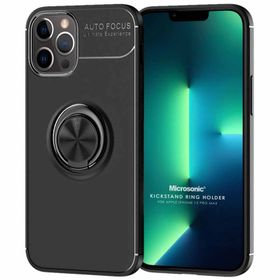 Microsonic iPhone 13 Pro Max Kickstand Ring Holder Siyah Cep Telefonu Kılıfı