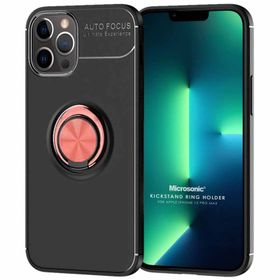 Microsonic iPhone 13 Pro Max Kickstand Ring Holder Siyah Cep Telefonu Kılıfı
