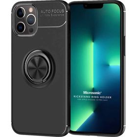 Microsonic iPhone 13 Pro Max Kickstand Ring Holder Siyah Cep Telefonu Kılıfı