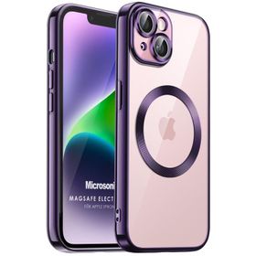 Microsonic iPhone 14 Plus Magsafe Luxury Electroplate Pembe Cep Telefonu Kılıfı