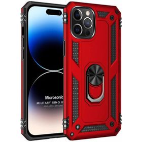 Microsonic iPhone 14 Pro Military Ring Holder Kırmızı Cep Telefonu Kılıfı