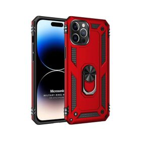 Microsonic iPhone 14 Pro Military Ring Holder Kırmızı Cep Telefonu Kılıfı