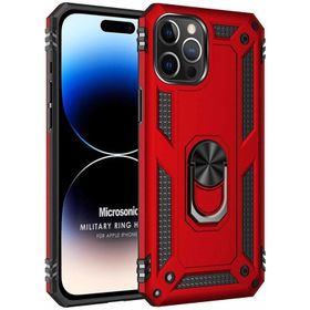 Microsonic iPhone 15 Pro Max Military Ring Holder Kırmızı Cep Telefonu Kılıfı
