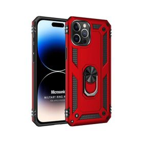 Microsonic iPhone 15 Pro Max Military Ring Holder Kırmızı Cep Telefonu Kılıfı