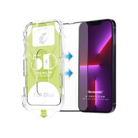 Microsonic iPhone Uyumlu 13 Pro Max Magic Uygulama Aparatlı Tam Kapatan Siyah Ekran Koruyucu