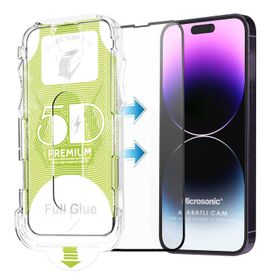 Microsonic iPhone Uyumlu 14 Pro Max Magic Uygulama Aparatlı Tam Kapatan Siyah Ekran Koruyucu