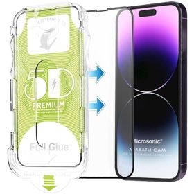 Microsonic iPhone Uyumlu 14 Pro Max Magic Uygulama Aparatlı Tam Kapatan Siyah Ekran Koruyucu